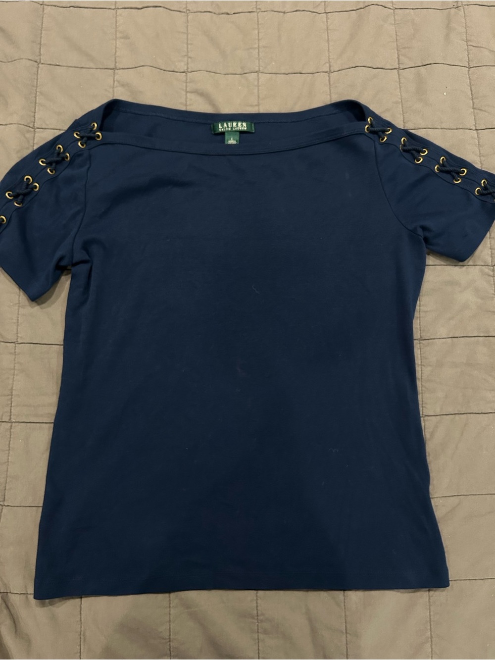 Polo by Ralph Lauren Navy Lace-Up Shoulder Short Sleeve Top